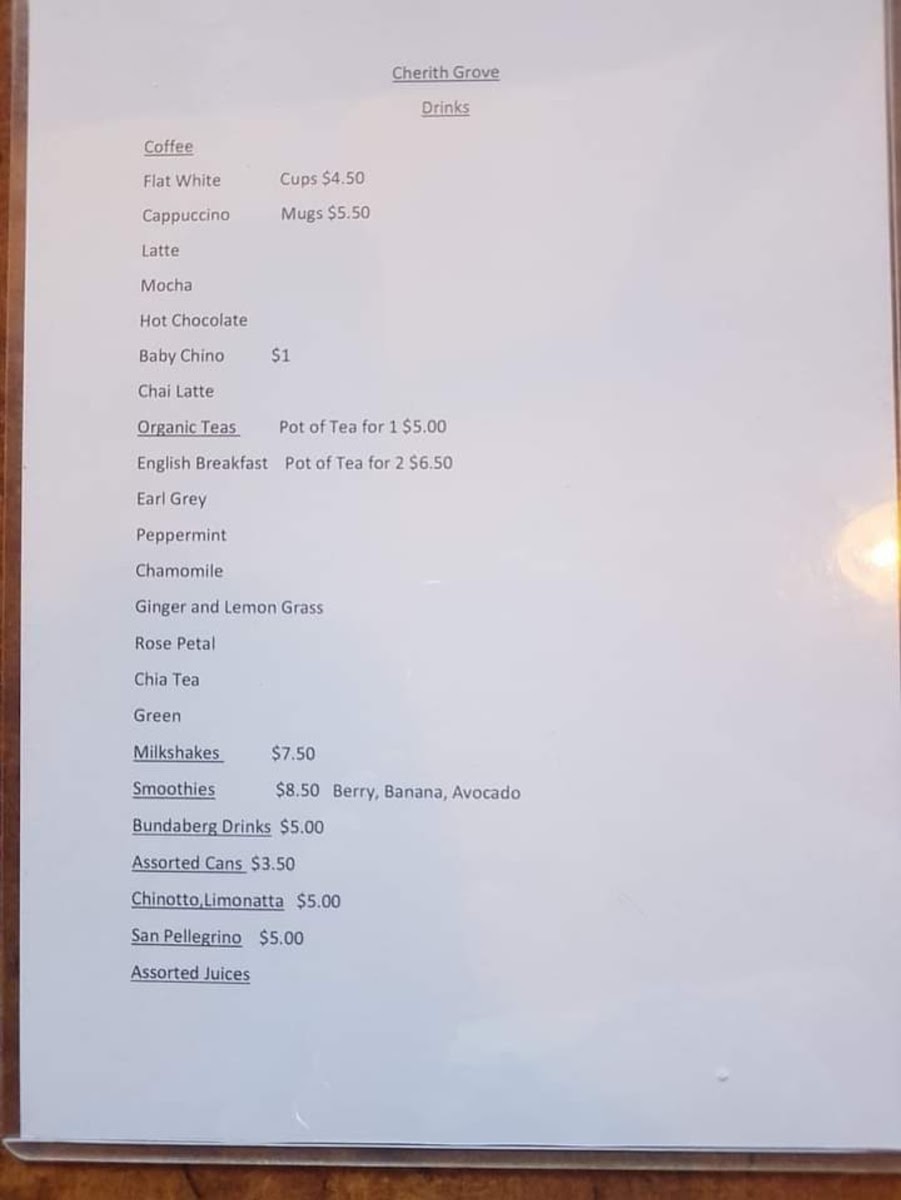 Cherith Grove menu board