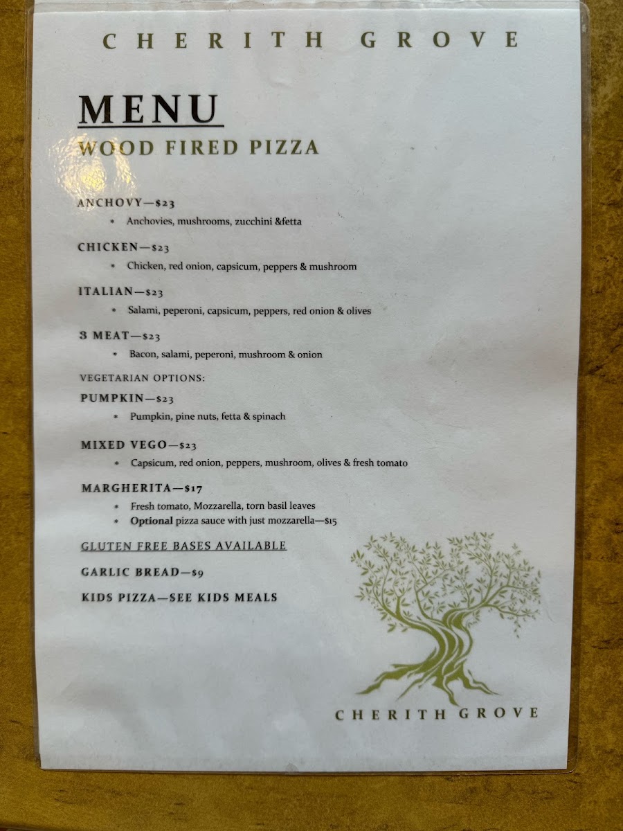 Cherith Grove menu board