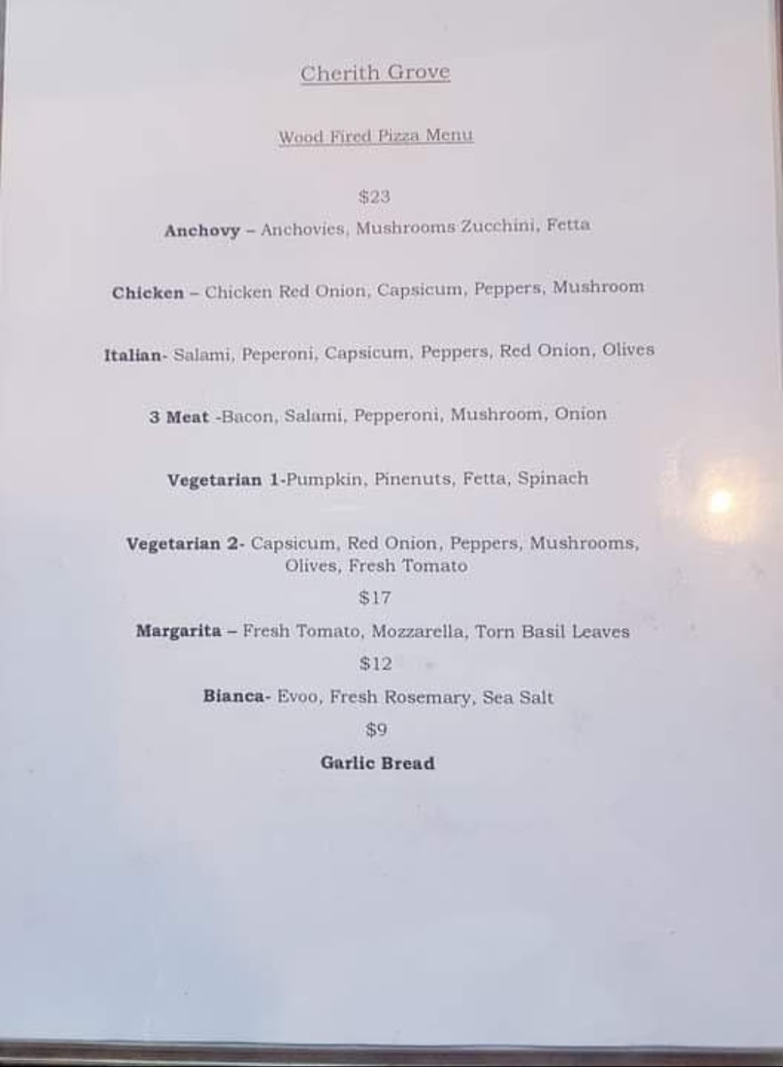 Cherith Grove menu board