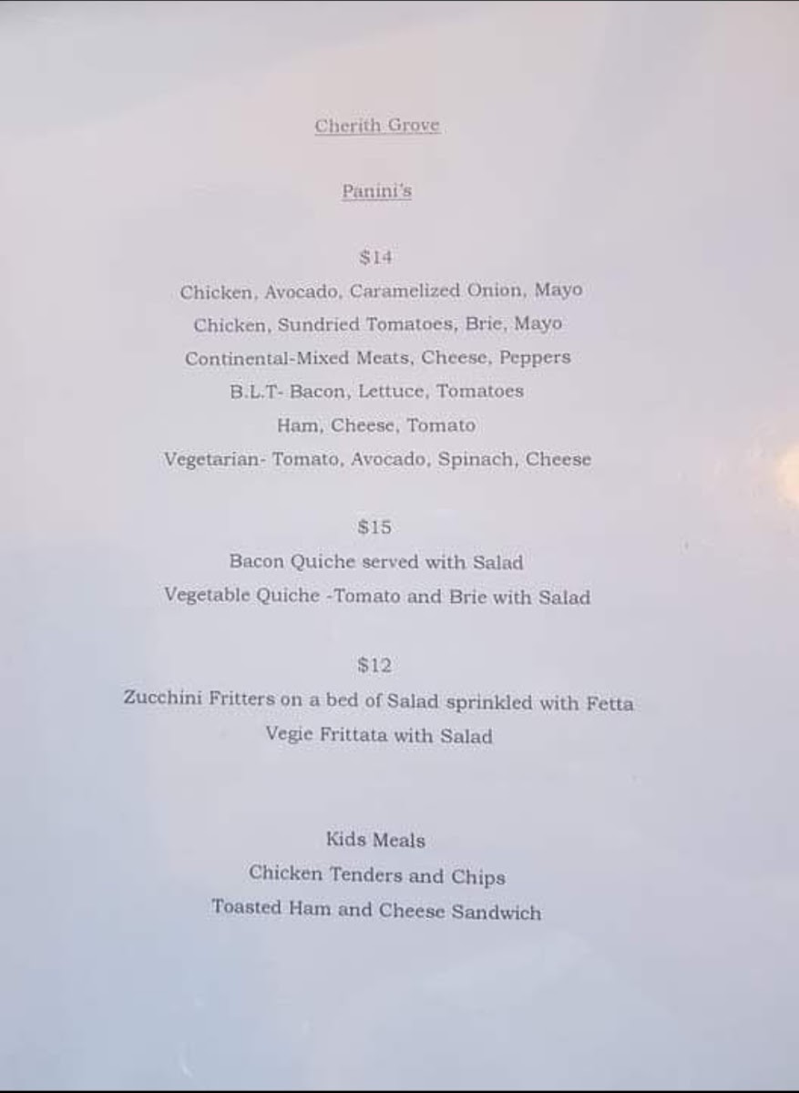 Cherith Grove menu board