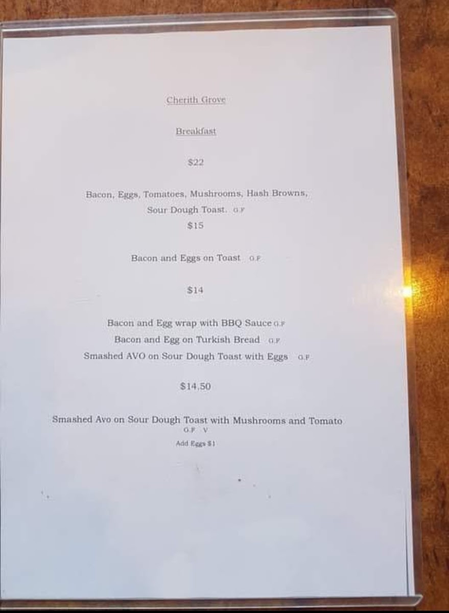 Cherith Grove menu board