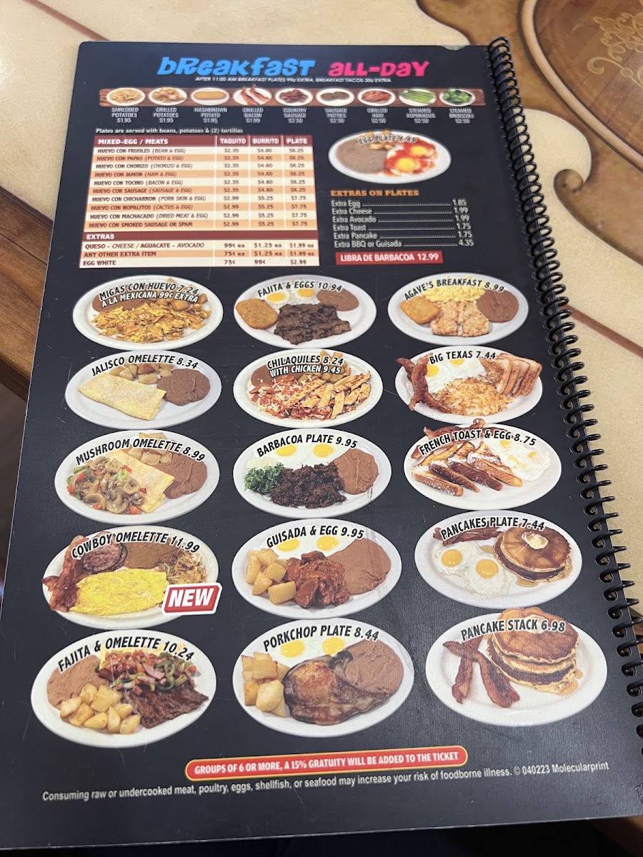 Agave Jalisco Yorktown menu board