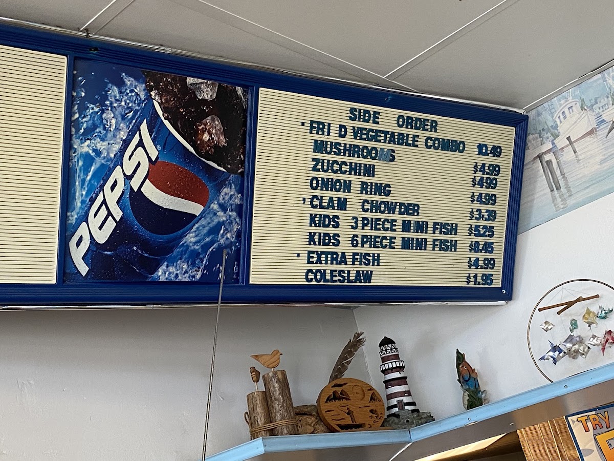 Tugboat Fish & Chips menu board