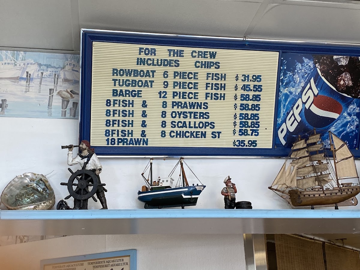 Tugboat Fish & Chips menu board