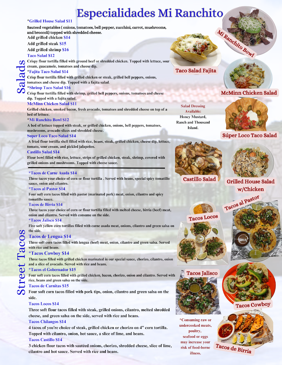 Mi Ranchito, Inc menu board