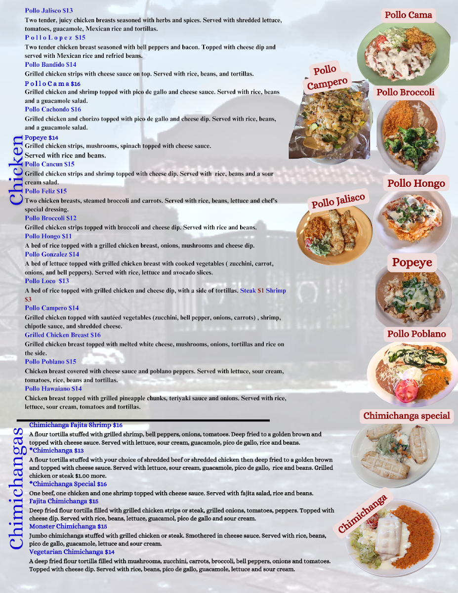 Mi Ranchito, Inc menu board
