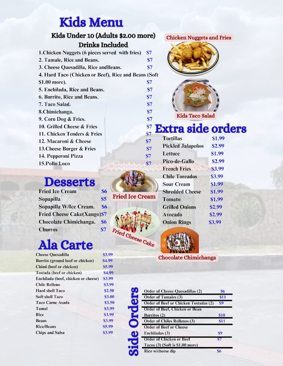 Mi Ranchito, Inc menu board