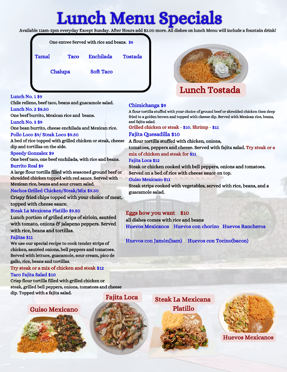 Mi Ranchito, Inc menu board