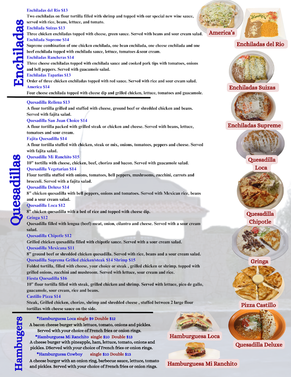 Mi Ranchito, Inc menu board