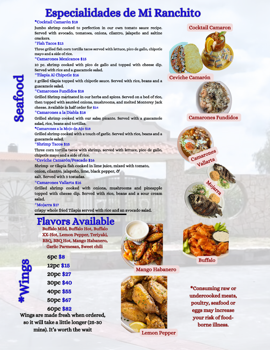 Mi Ranchito, Inc menu board