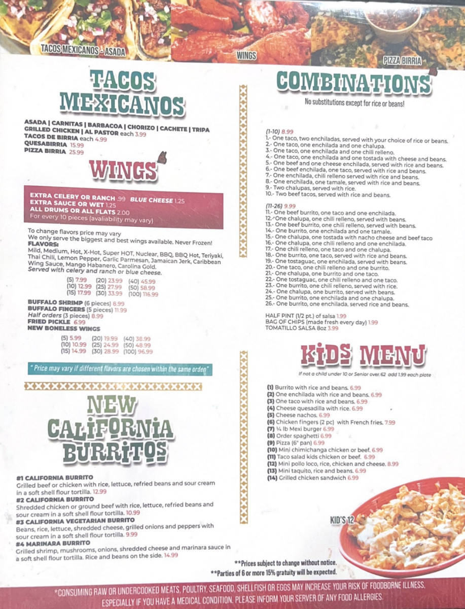 Mexi-Wing VI menu board