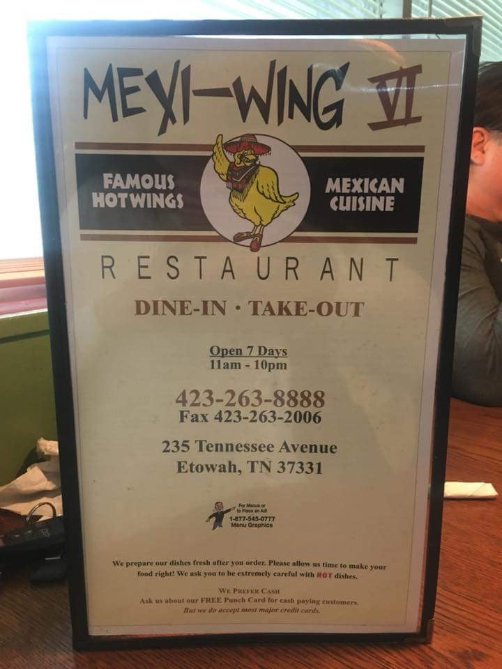 Mexi-Wing VI menu board