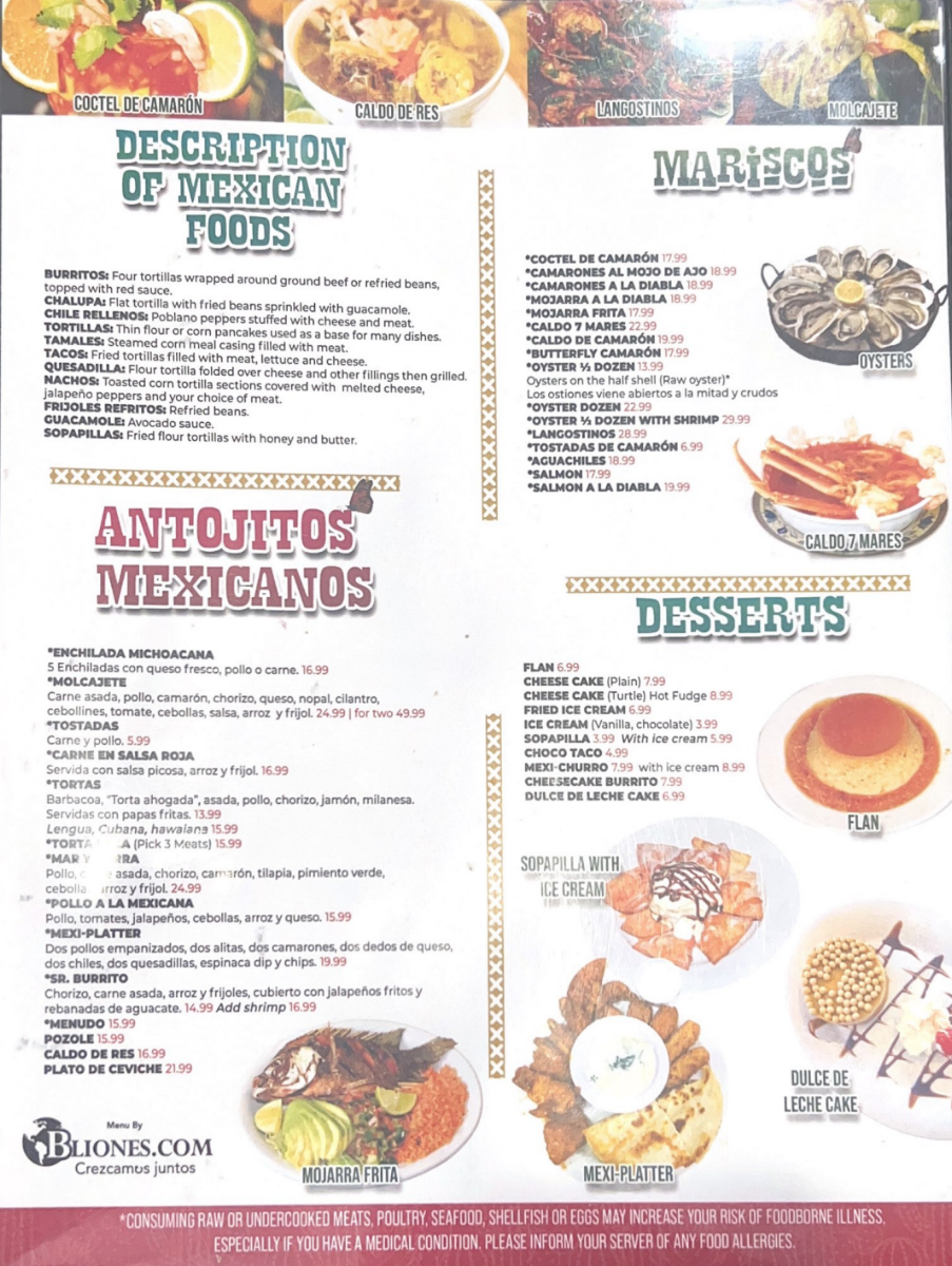 Mexi-Wing VI menu board