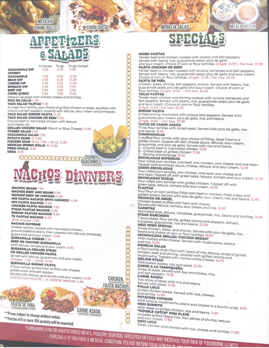 Mexi-Wing VI menu board