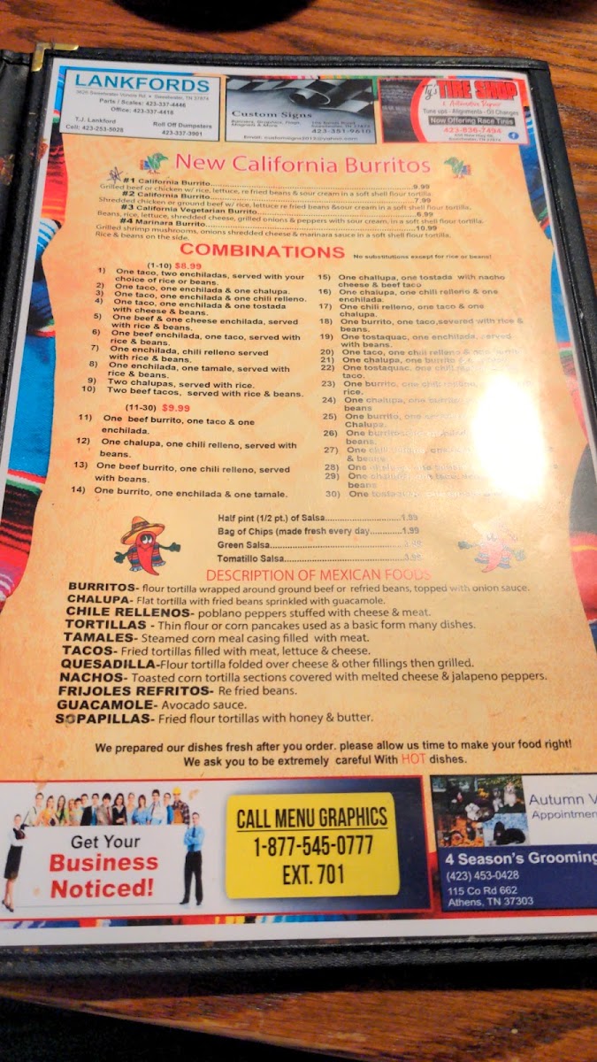 Mexi-Wing VI menu board
