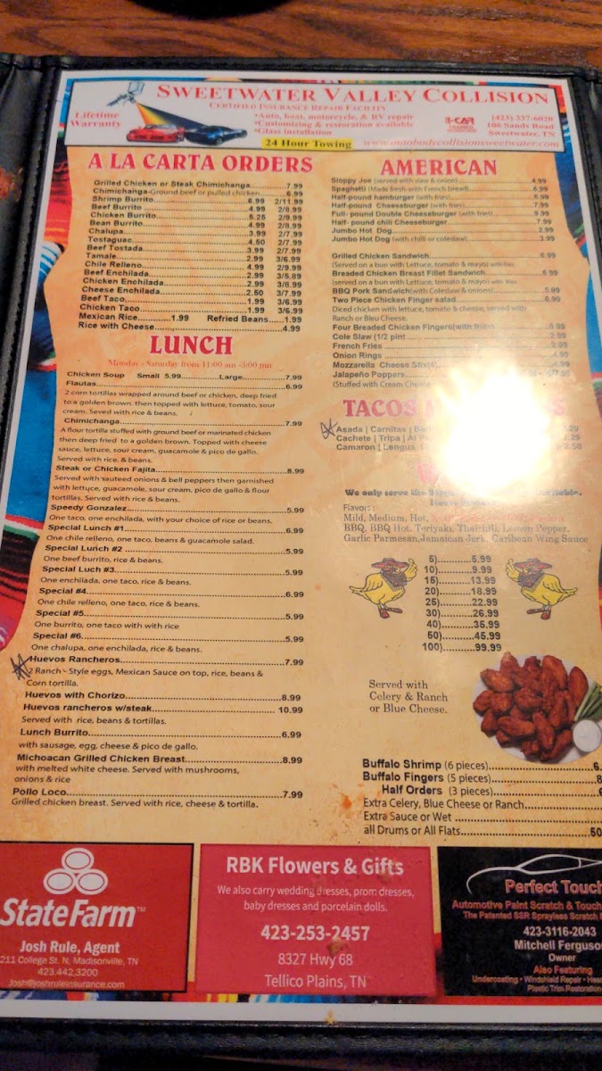 Mexi-Wing VI menu board