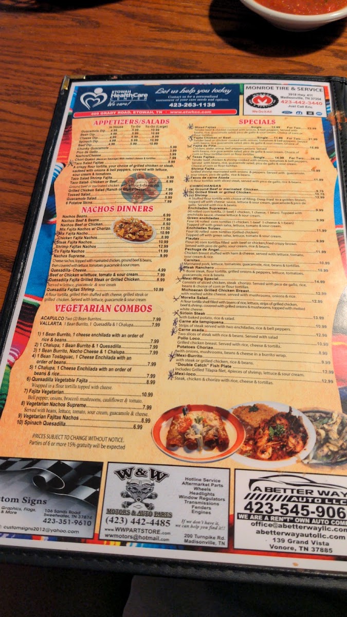 Mexi-Wing VI menu board