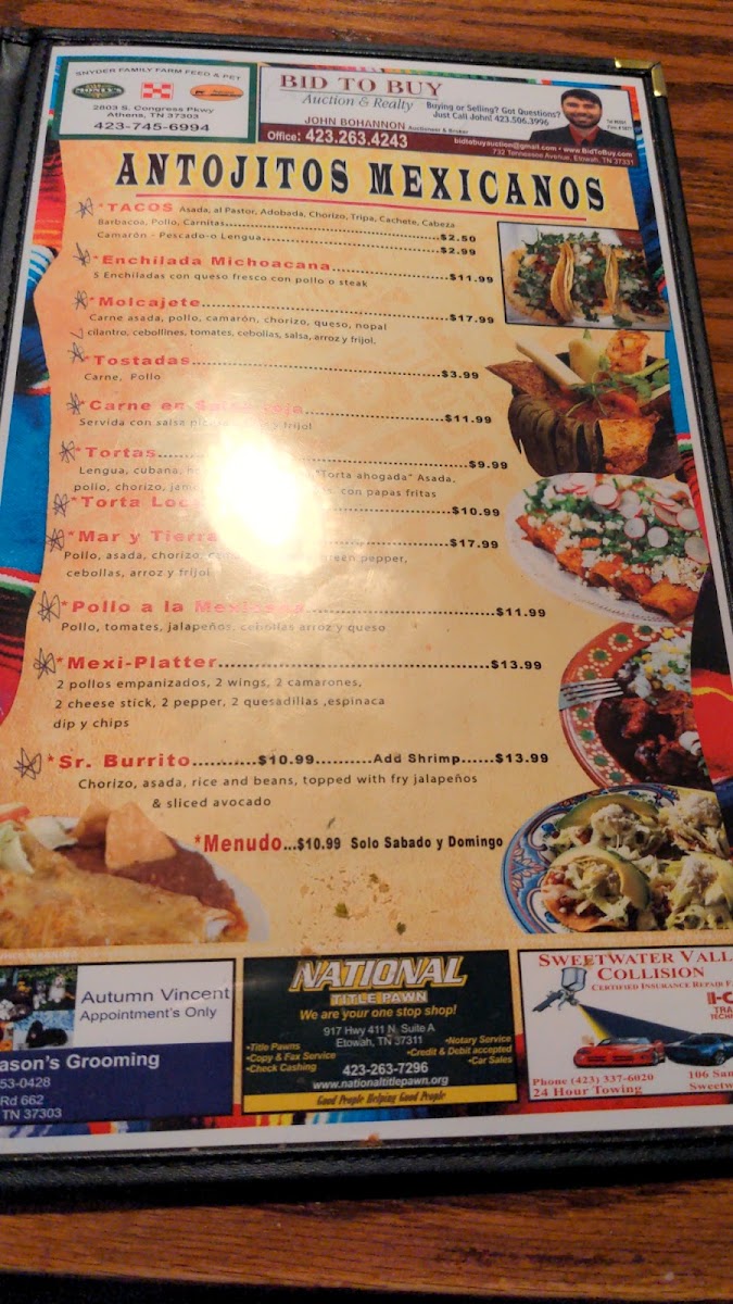 Mexi-Wing VI menu board