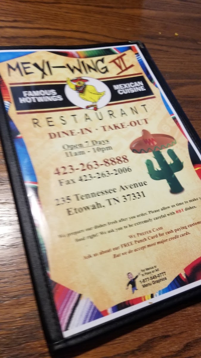 Mexi-Wing VI menu board