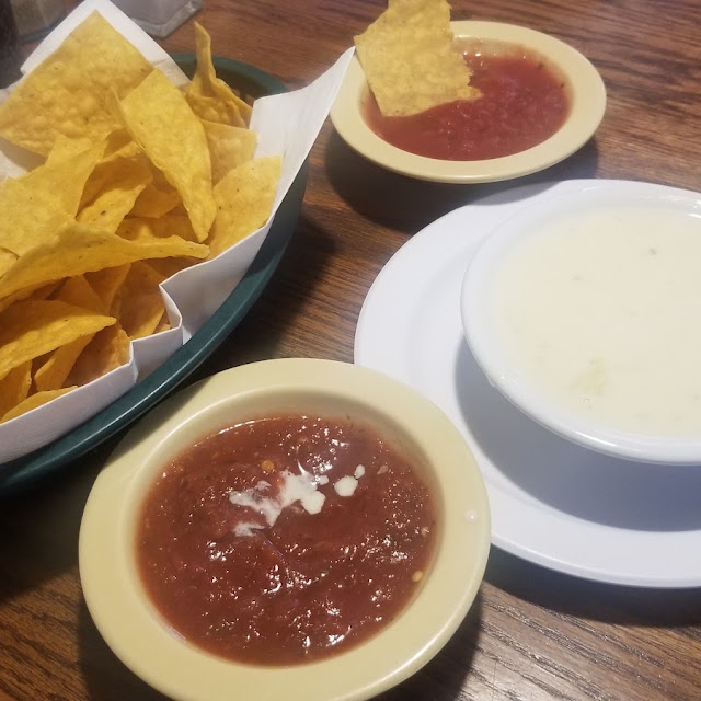 Chips and Salsa and White Cheese Dip