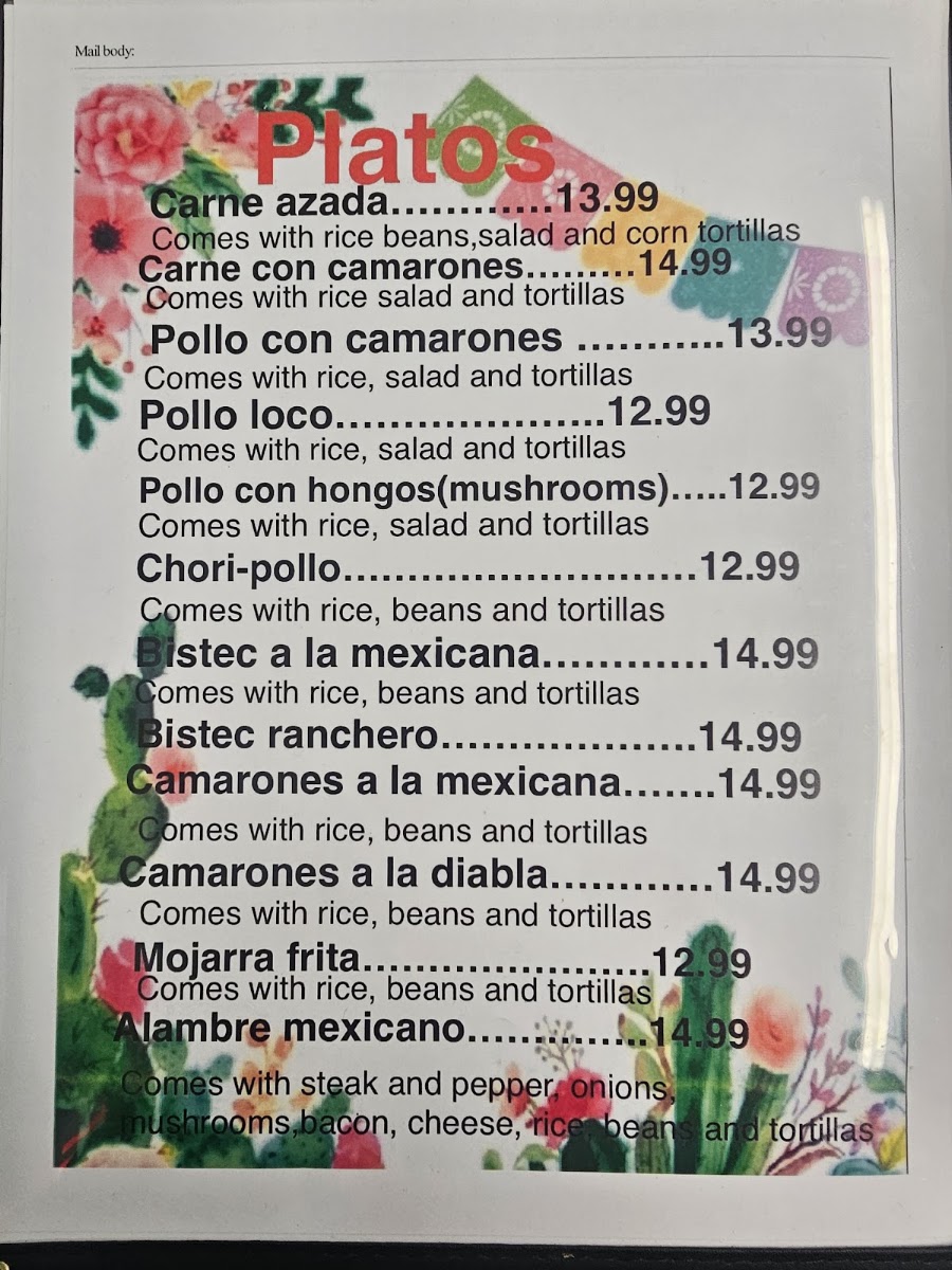 Bala's Mexican Restaurant menu board