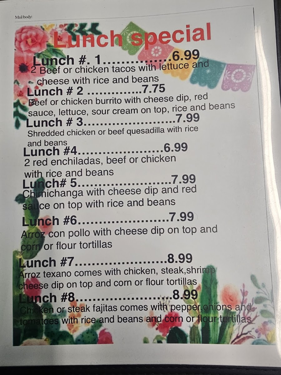 Bala's Mexican Restaurant menu board