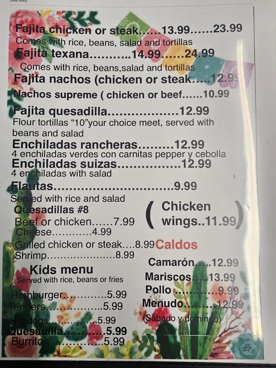 Bala's Mexican Restaurant menu board