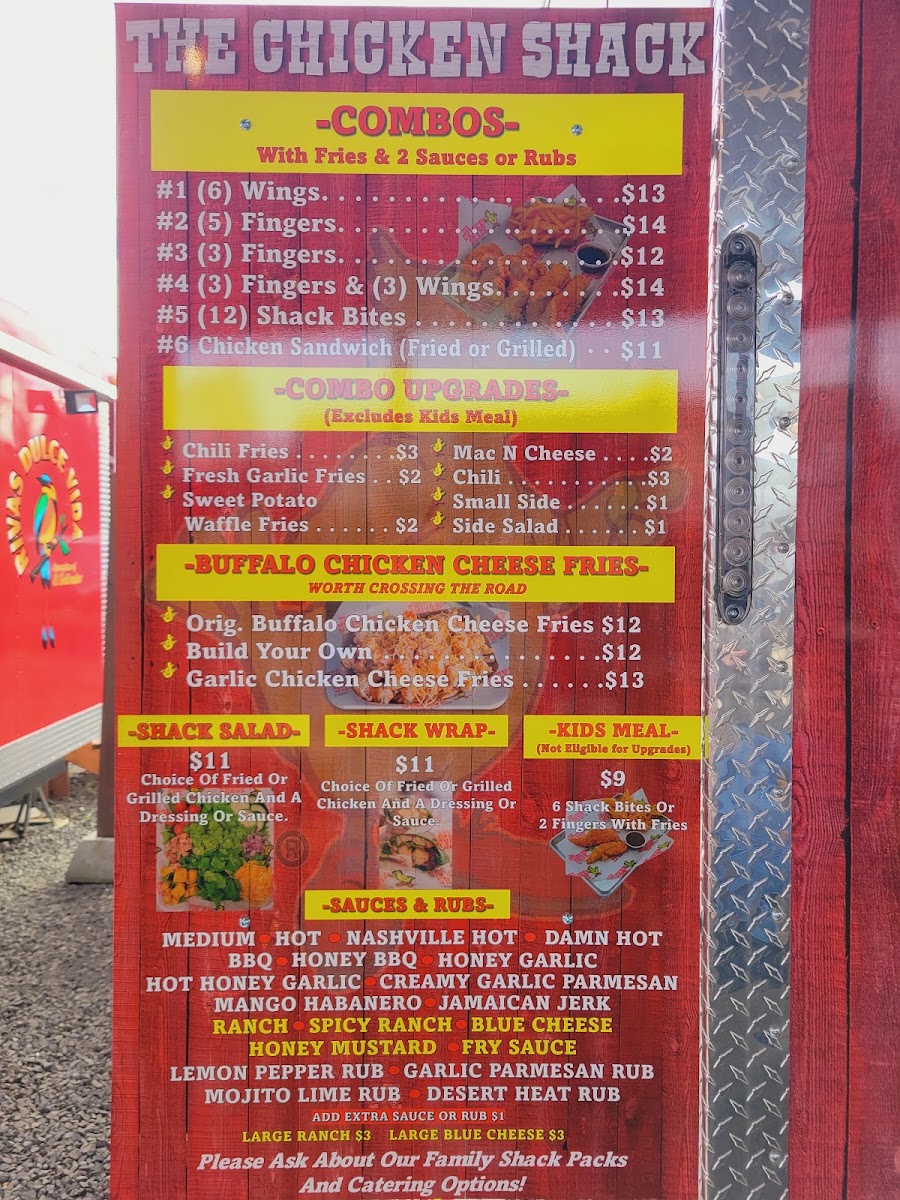 The Chicken Shack at The Barn menu board