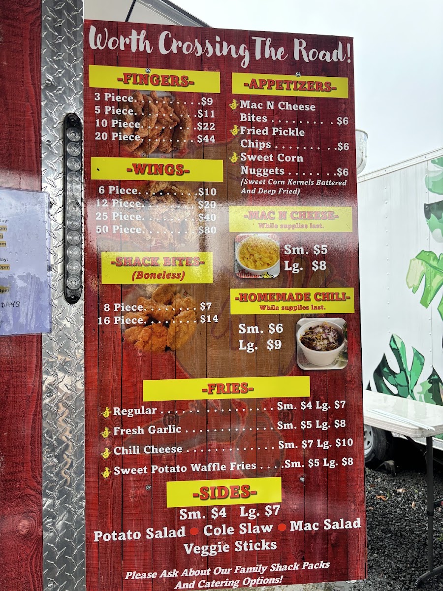 The Chicken Shack at The Barn menu board