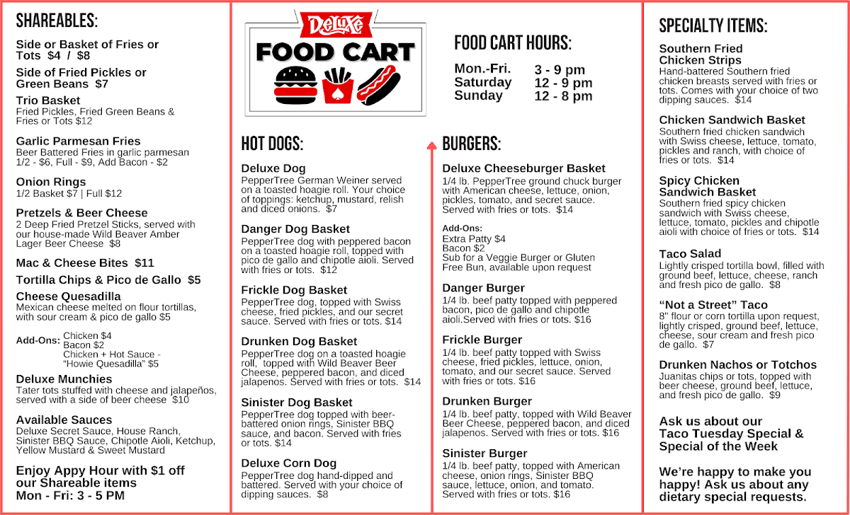 Deluxe Food Cart menu board