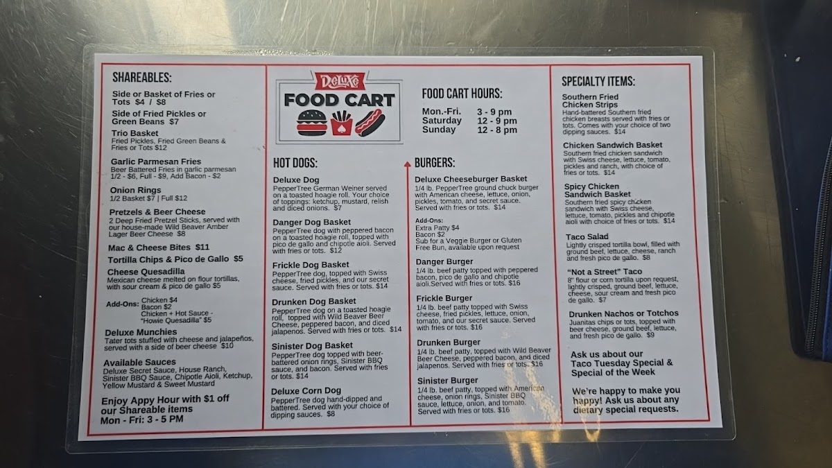 Deluxe Food Cart menu board