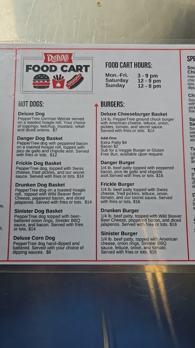 Deluxe Food Cart menu board