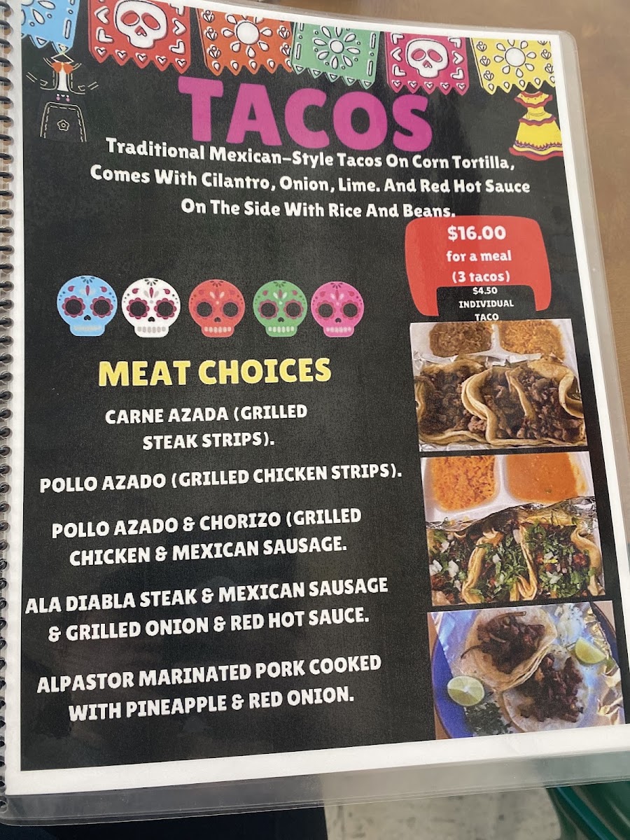 Mama Lupe Mexican Food menu board
