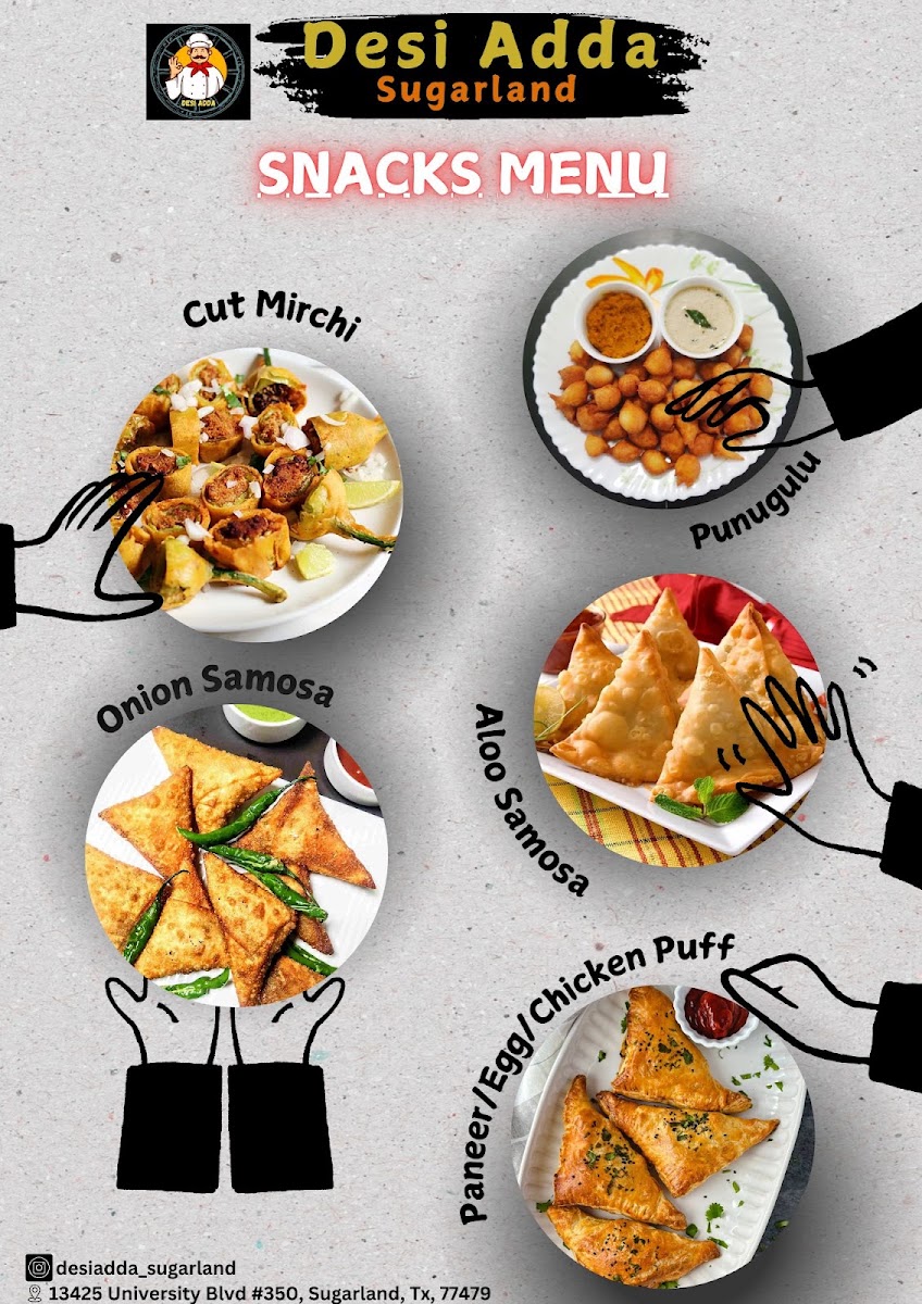 DESI ADDA Sugar Land menu board