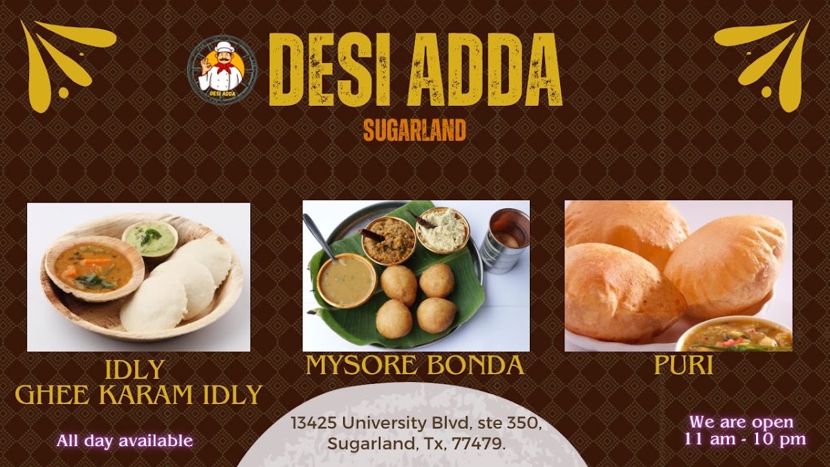 DESI ADDA Sugar Land menu board