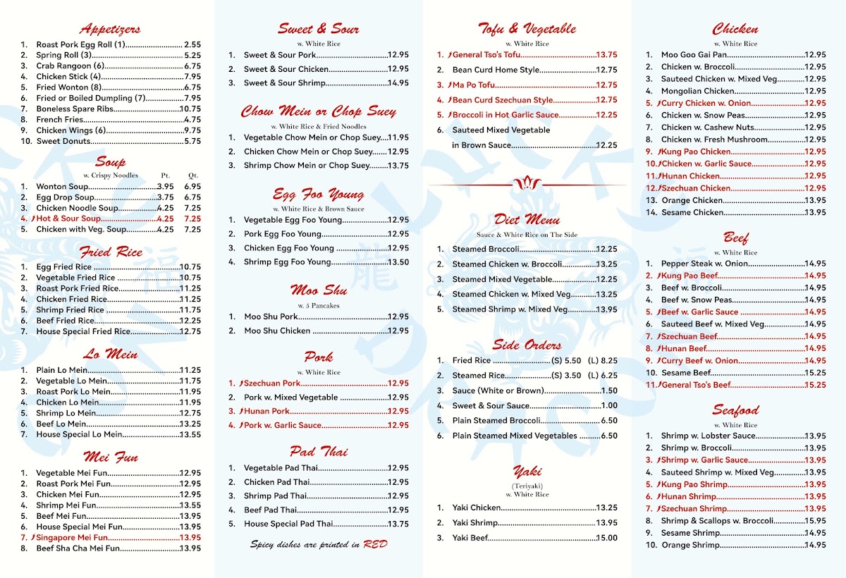 Lucky Dragon menu board
