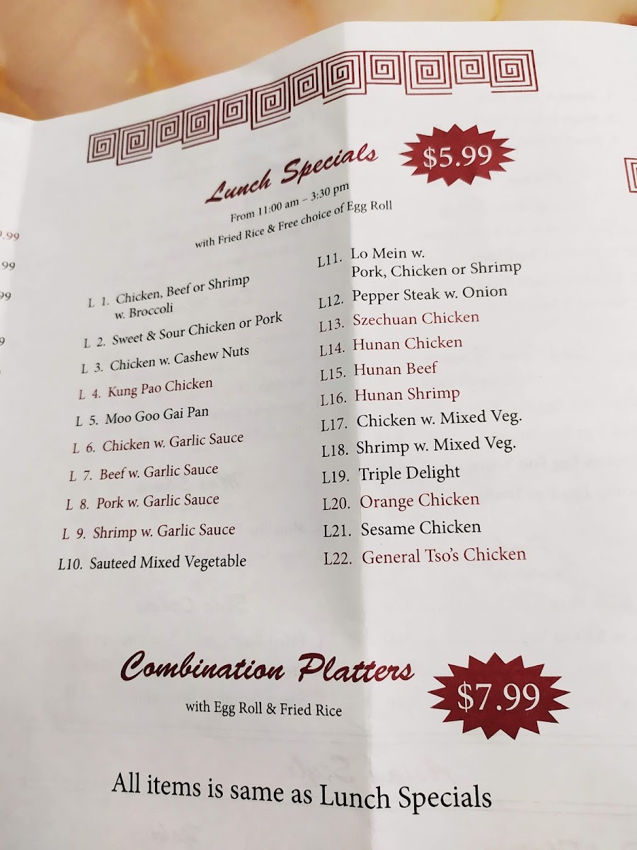 Lucky Dragon menu board