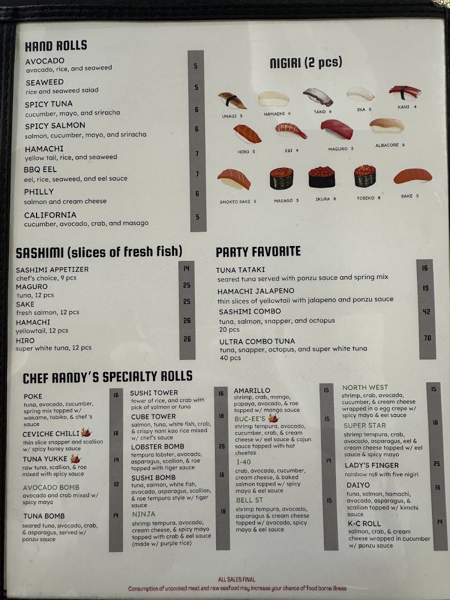 Cowboy Sushi Fusion menu board