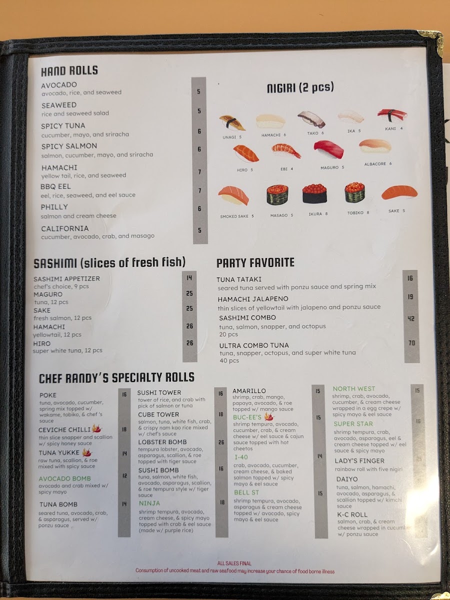 Cowboy Sushi Fusion menu board