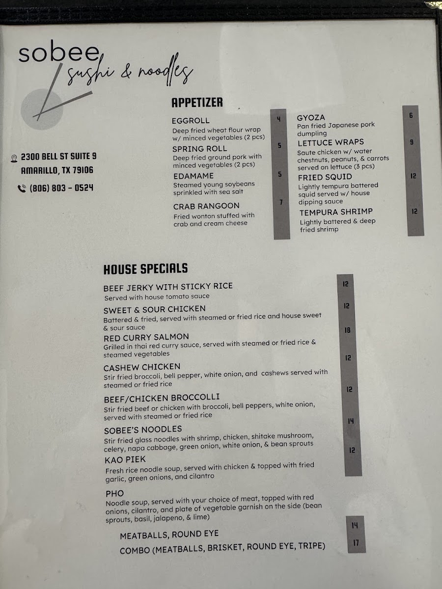 Cowboy Sushi Fusion menu board