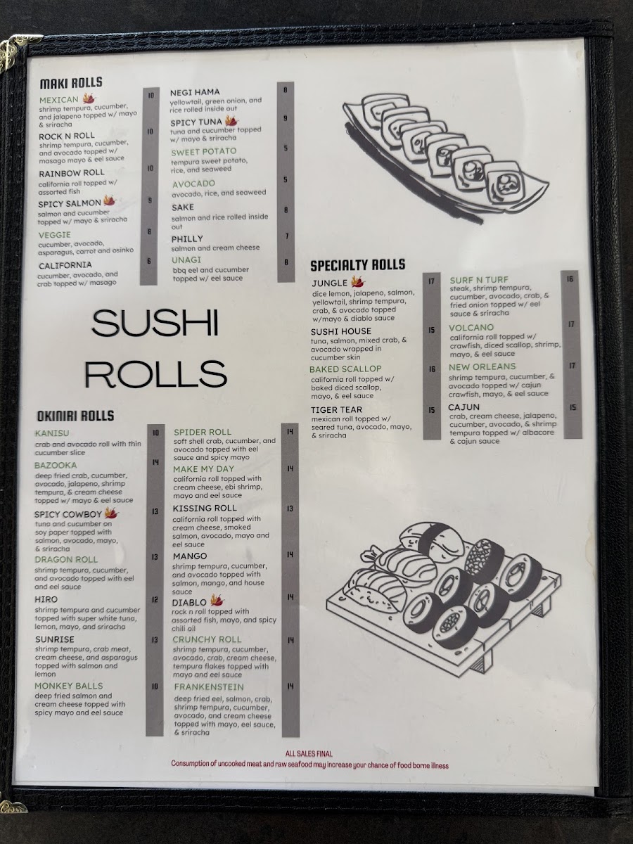 Cowboy Sushi Fusion menu board