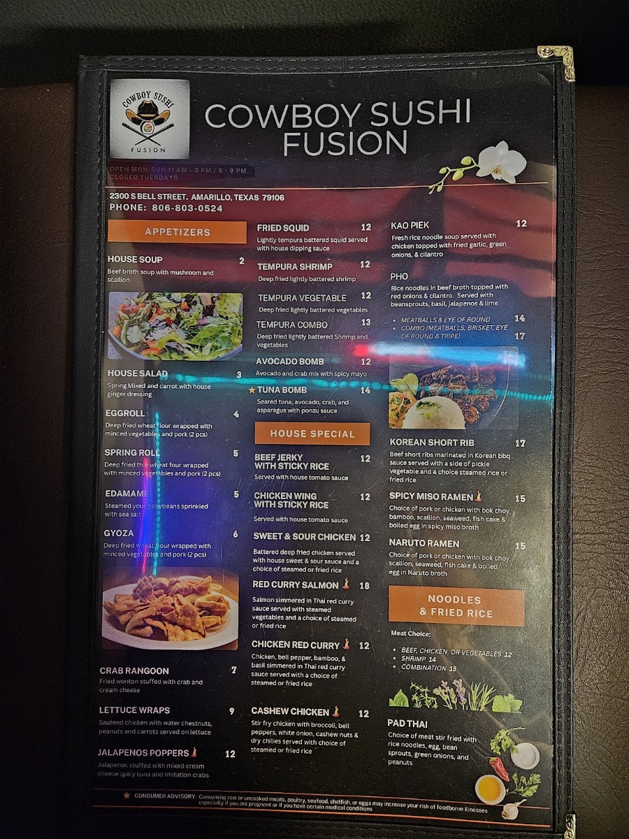 Cowboy Sushi Fusion menu board