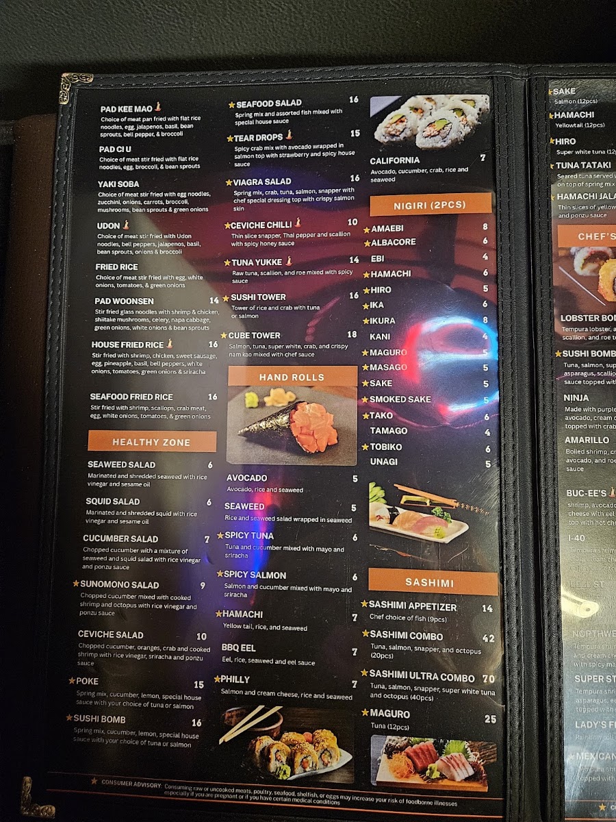 Cowboy Sushi Fusion menu board