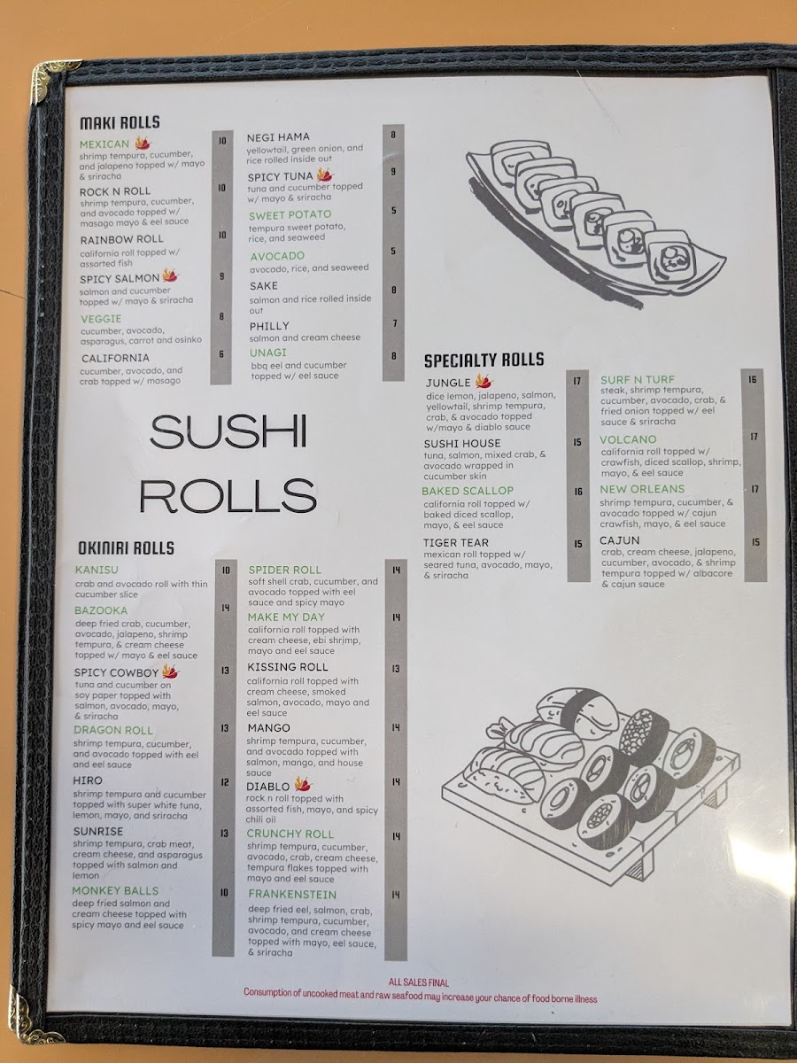 Cowboy Sushi Fusion menu board