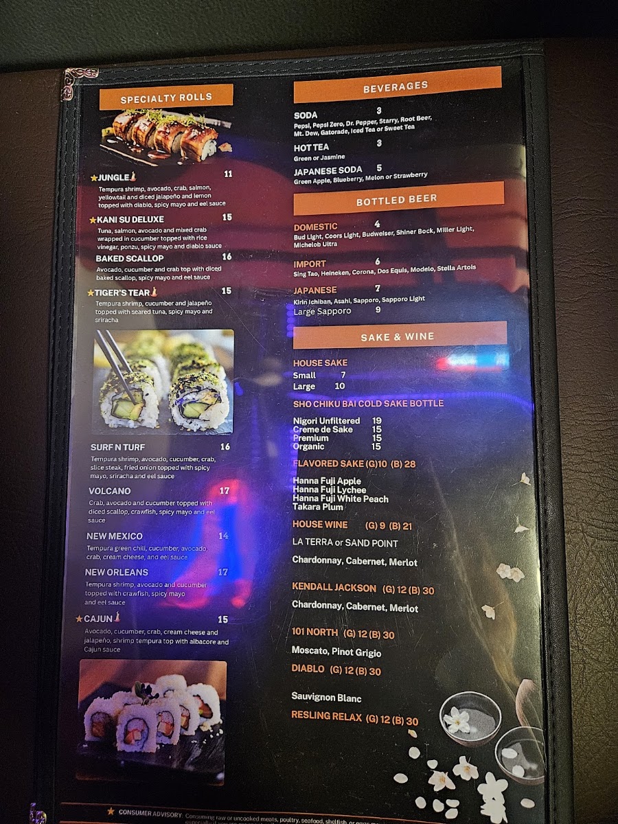 Cowboy Sushi Fusion menu board