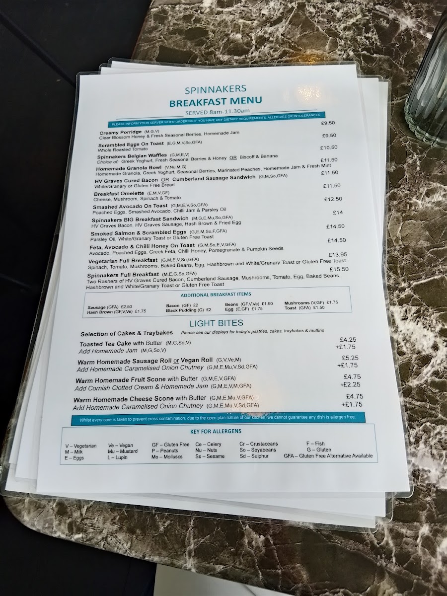 Spinnakers menu board