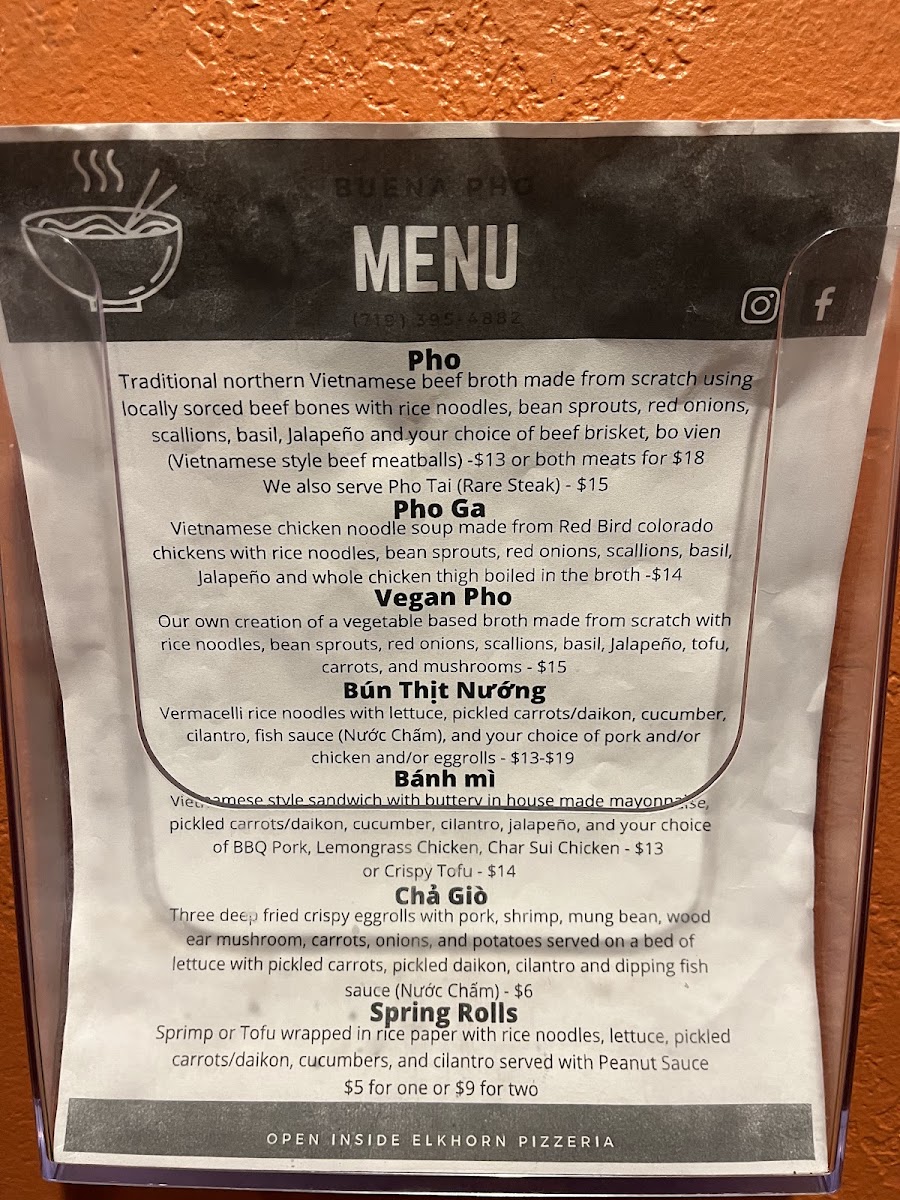 Buena Pho menu board