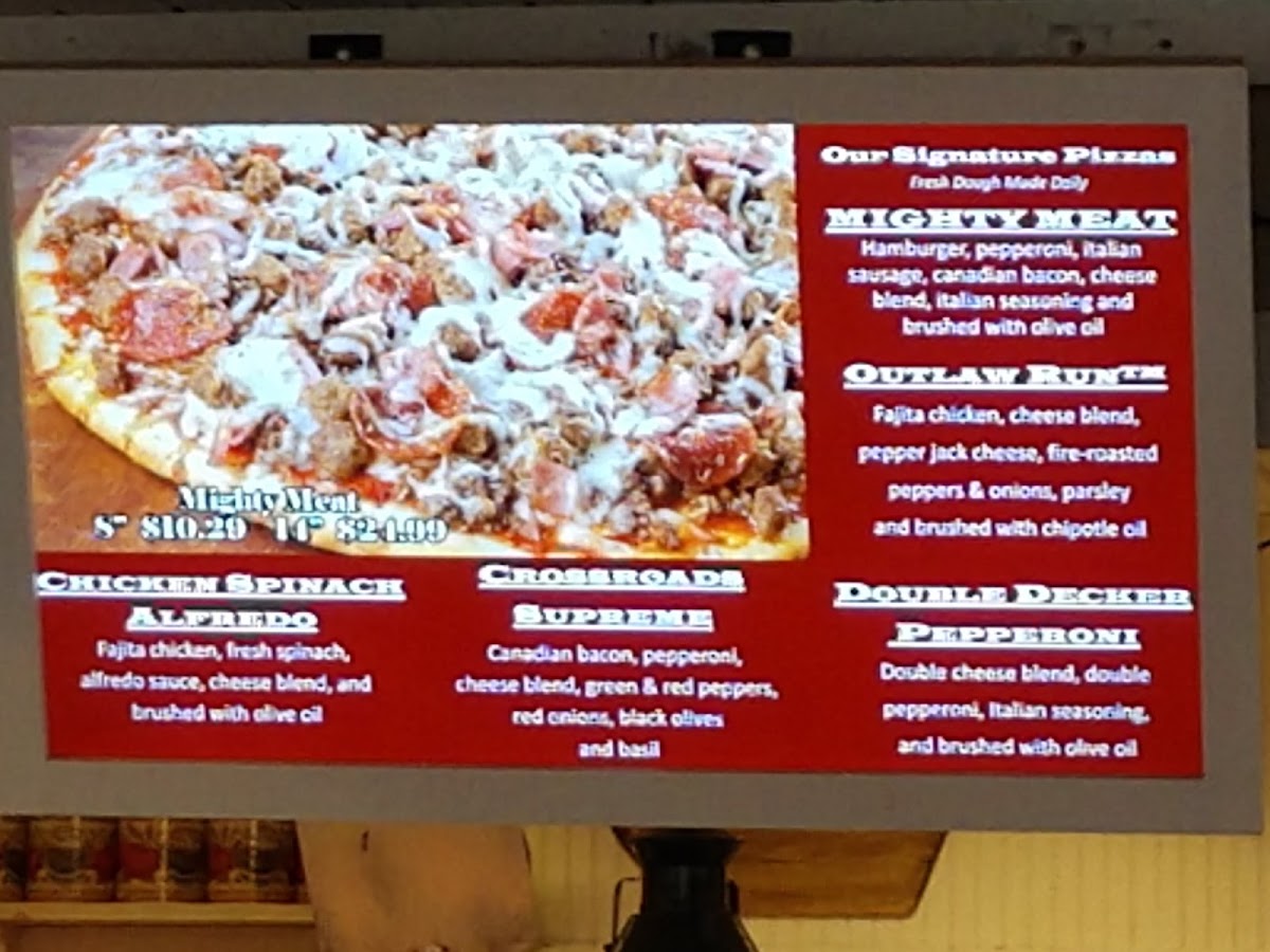 Crossroads Pizza menu board