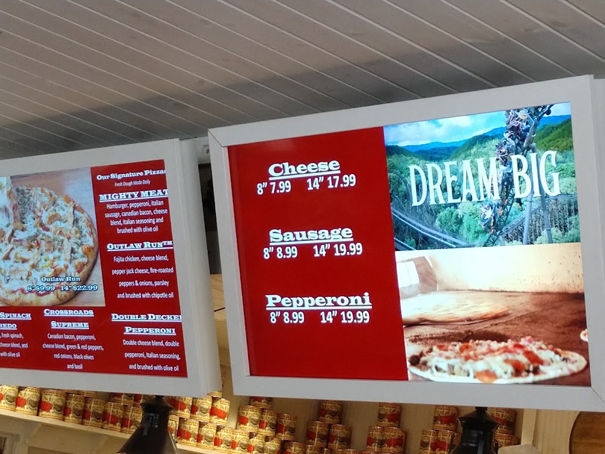 Crossroads Pizza menu board