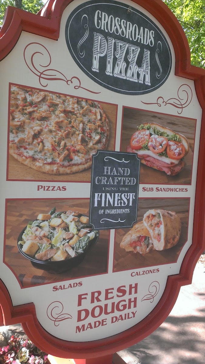 Crossroads Pizza menu board